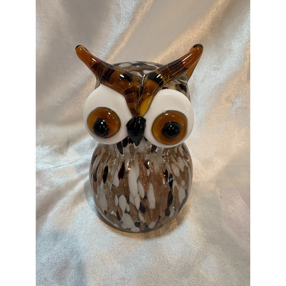 Vintage MURANO STYLE Glass OWL Paperweight Figurine - 4 3/4" Tall